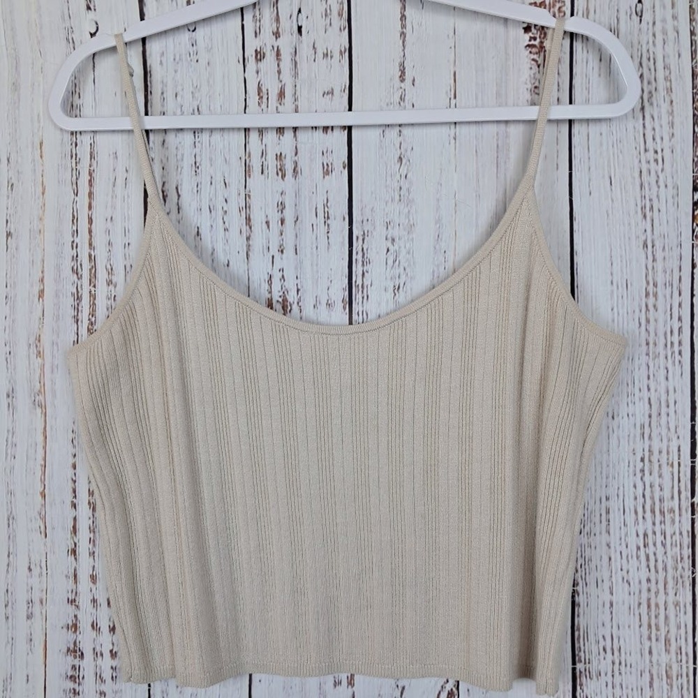 Abercrombie & Fitch XL Beige Ribbed Knit 2 Piece Midaxi Skirt and Crop Top Set - Picture 3 of 7